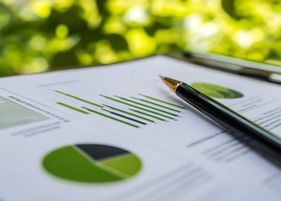 Financial Analysis with Green Charts and Pen Financial Analysis with Green Charts and Pen